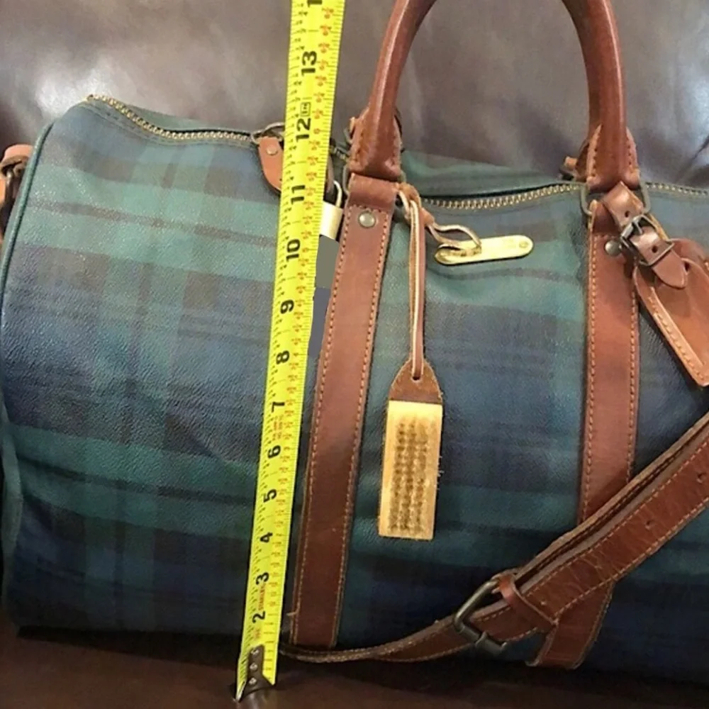 RALPH LAUREN Black Watch Plaid Duffle Boston Travel Shoulder Bag 48cm